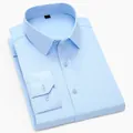 Camicia classica da uomo a maniche lunghe azzurro, stile business, senza stiro - 38/M / Parte Superiore (Senza Tasca) / Azzurro