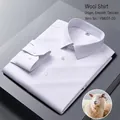 Premium men's white long-sleeve dress shirt crafted from a smooth wool blend material - 38 / Tops / White (Item YM051-20)