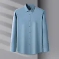 Business casual light blue modal long-sleeve shirt with a smooth wrinkle-resistant drape - 38 / Tops / Light Blue