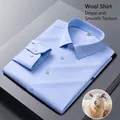 Premium light blue men's wool long sleeve dress shirt featuring a fine and soft texture - 38 / Tops / Light Blue (Item YM051-21)