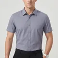 Men's grey wrinkle-resistant short-sleeve shirt slim fit business casual office top - 38/M / Tops / Grey No Pocket (Short Sleeve)