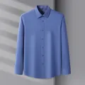 Premium long-sleeved modal business shirt in mist blue with wrinkle-resistant drape - 38 / Tops / Fog Blue