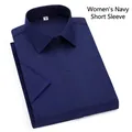 Camisa de manga corta azul marino para mujer de fibra de bambú para ropa de trabajo - 38 / Tops / Azul marino