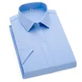 Elegante camisa de mujer azul claro de manga corta en fibra de bambú elástica business - 38 / Tops / Azul