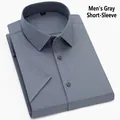 Camisa clásica de manga corta para hombre en gris, fibra de bambú, estilo profesional - 38 / Tops / Gris