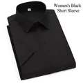 Camisa profesional negra de manga corta para mujer en fibra de bambú elástica - 38 / Tops / Negro