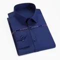 Camisa azul oscuro para hombre de fibra de bambú, manga larga, elástica y sin plancha - 38 / Tops / Camisa azul marino de manga larga para hombre
