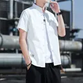 Casual wit herenoverhemd met korte mouwen in Japanse retrostijl met een comfortabele losse pasvorm - M / Tops / Wit Korte Mouw