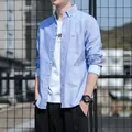 Lichtblauw retro Japans herenoverhemd met lange mouwen in een relaxte casual stijl - M / Tops / Blauw Lange Mouw