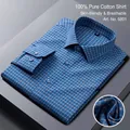Chemise à manches longues pour hommes à carreaux bleus en 100% coton, douce et aérée. - 38 / Hauts / Carreaux Bleus (6801)