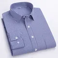 Klassisches blau-weiß vertikal gestreiftes Herren-Langarm-Business-Hemd Variante - 38 / Oberteile / Blau-Weiß Gestreift(SW05)