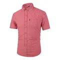 Men's red and white checkered short sleeve shirt in slim fit breathable cotton fabric - XS / Tops / Red White Plaid