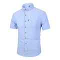 Classic men's slim-fit short-sleeve breathable cotton shirt in blue gingham check - XS / Tops / Light Blue Plaid