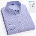 Camicia da uomo a righe blu e bianche a manica lunga in cotone Oxford di qualità - 38 / Top / Riga Blu (CL675-3)