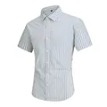 Slim fit green and white gingham short sleeve casual shirt for men breathable cotton - Light Green