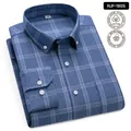 Premium men's blue plaid 100% cotton Oxford long-sleeve shirt with button-down collar - 38 / Tops / Blue-Grey Plaid (1805)