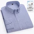 Camicia in cotone oxford a maniche lunghe da uomo con motivo a righe blu e bianche - 38 / Top / Righe Blu Chiaro (CL675-7)