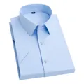 Camicia classica professionale a maniche corte in twill celeste per uomo d'affari - 38 / Parte Superiore (1690) / Trama Piana, Senza Tasca / Blu