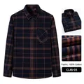 Herren-Langarmhemd mit blau-orangefarbenem Karo aus 100% gebürsteter Baumwolle - 38 / Oberteile / Navy und Braun Kariert