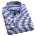 Men's premium pure cotton Oxford long-sleeve plaid shirt in blue and white colors - 38 / Tops / Blue and White Small Grid (1811)