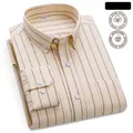 Men's yellow striped 100% cotton Oxford long sleeve shirt with button-down collar - 38 / Yellow and White Vertical Stripe Style (1812) / Tops