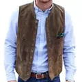 Gilet da uomo in pelle scamosciata marrone vintage con chiusura a bottoni multipli - Taglia S / Top / Caffè