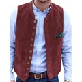 Dettaglio del gilet vintage da uomo in camoscio bordeaux con design a bottoni stile casual - Taglia S / Top / Rosso scuro