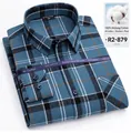 Camicia casual da uomo a quadri blu in morbido cotone spazzolato al 100% a maniche lunghe - 38/M / Quadri Blu Nero Bianco Arancio (R2-879)