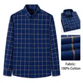 Chemise décontractée à manches longues en coton brossé à carreaux bleu marine - 38 / Hauts / Carreaux Bleu Foncé et Jaune (CL45-6)