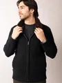 Men's black ribbed knit cardigan sweater featuring a plush brown faux fur collar detail - S / Tops / Black