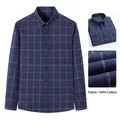 Chemise décontractée en coton bleu à carreaux pour hommes, manches longues, poche - 38 / Hauts / Bleu Foncé à Carreaux Clairs (CL45-07)