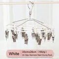 Circular white stainless steel laundry drying rack with 24 clips for socks and underwear - 24 Clips / White