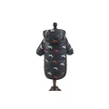 Premium quilted black pet winter coat featuring colorful dachshund dog patterns and a cozy hood. - S / Black