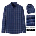Chemise décontractée à carreaux bleus pour hommes en 100% coton gratté, manches - 38 / Hauts / Carreaux Bleus (CL45-9)