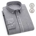 Men's classic grey and white striped Oxford cotton long-sleeve shirt with pocket - 38 / Tops / Grey/White Stripe (1828)