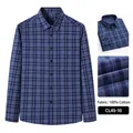 Chemise classique pour homme en flanelle 100 % coton à carreaux bleus pour l'automne - 38 / Hauts / Carreaux Bleus (CL45-10)