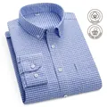 Men's blue and white checkered 100% cotton long-sleeved Oxford shirt in slim fit design - 38 / Tops / Blue and White Plaid (NJF-1829)
