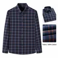 Chemise classique à manches longues en coton pour hommes avec motif à carreaux bleu et orange - 38 / Hauts / Carreaux Bleu et Orange (CL45-11)