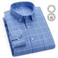 Blue windowpane check Oxford long-sleeve cotton shirt with chest pocket - 38 / Blue Base White Large Plaid Style (1830) / Tops