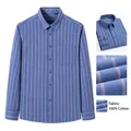 Chemise décontractée à rayures pour hommes en coton brossé bleu clair CL45-12 - 38 / Hauts / Rayures Bleu Clair (CL45-12)