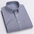 Klassisches blaues Kurzarm-Oxford-Hemd aus Baumwolle für Herren Business Casual Look - 38 / Oberteile / Graublau (2036-02)