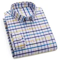 Men's 100% cotton Oxford long sleeve plaid shirt with blue and yellow check pattern - 38 / Blue and Yellow Plaid (NJF-1831) / Tops