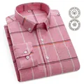 Red plaid long-sleeved Oxford shirt for men made of 100% cotton with chest pocket - 38 / Tops / Brick Red Plaid (1832)