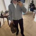 Men's grey ribbed knit zip-up cardigan sweater with a stylish lapel collar design - Gray