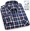 Camicia da uomo a maniche lunghe in cotone spazzolato con motivo a quadri blu e bianchi - 38/M / Top (R2-891) / Quadri Blu Bianco Rosso