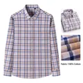 Chemise homme à manches longues à carreaux en coton gratté épais 100 % premium - 38 / Hauts / Carreaux Bleu et Jaune (CL45-15)