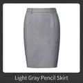 Elegant light gray pencil skirt for professional office attire, slim fit half skirt. - S / Bottoms / Light Gray