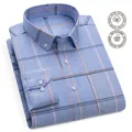 Premium men's light blue plaid long sleeve cotton oxford shirt featuring chest pocket - 38 / Tops / Light Blue Colorful Plaid (1833)