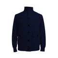 Veste classique rétro en daim bleu marine pour homme avec col montant et poches - Bleu foncé