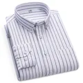 Classic men's blue striped long-sleeve cotton Oxford shirt in premium white fabric - 38 / Blue Stripe (1841) / Tops